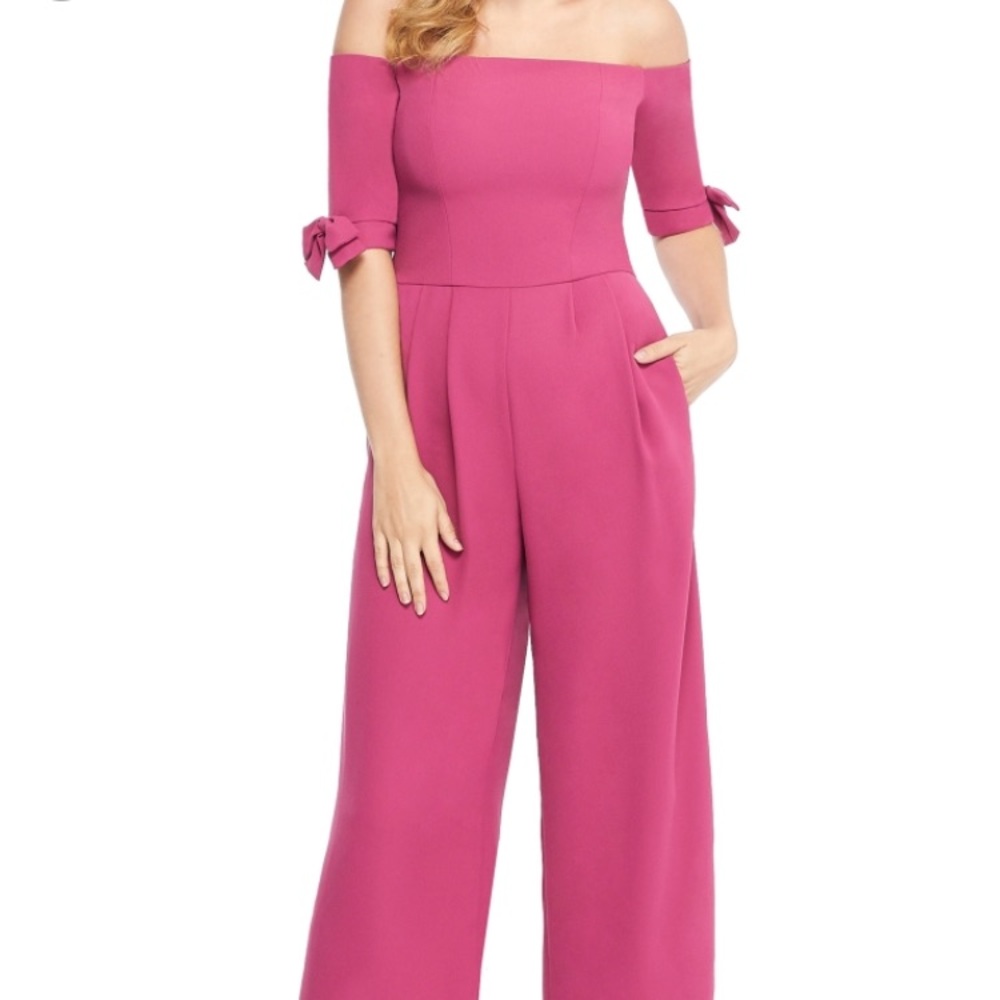 off the shoulder jumpsuit with bow sleeves